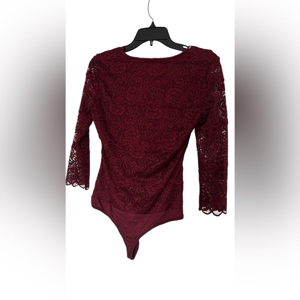 Bebe Laced V-Neck Body Suit-Plum - Picture 6 of 6